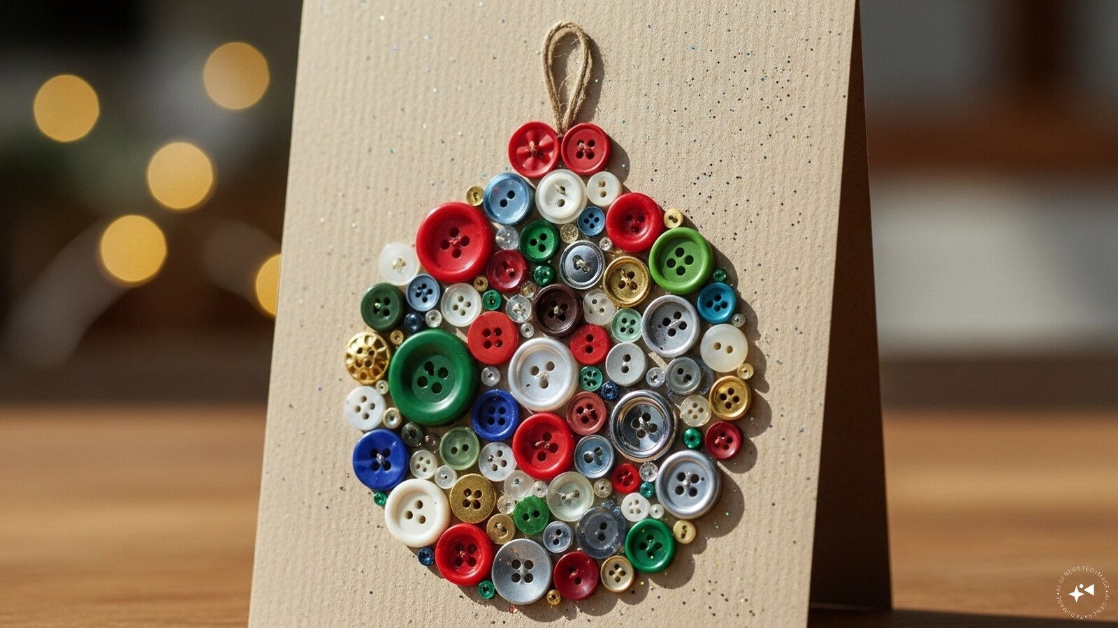 Button Ornament Card: Repurpose colourful buttons to make a unique Christmas ornament design on your card. Arrange buttons in a circular shape for ornaments or in a tree shape, and glue them onto cardstock. Finish with ribbon “strings” or hand-drawn details for added charm. The tactile texture of buttons makes this card extra fun to touch and admire.