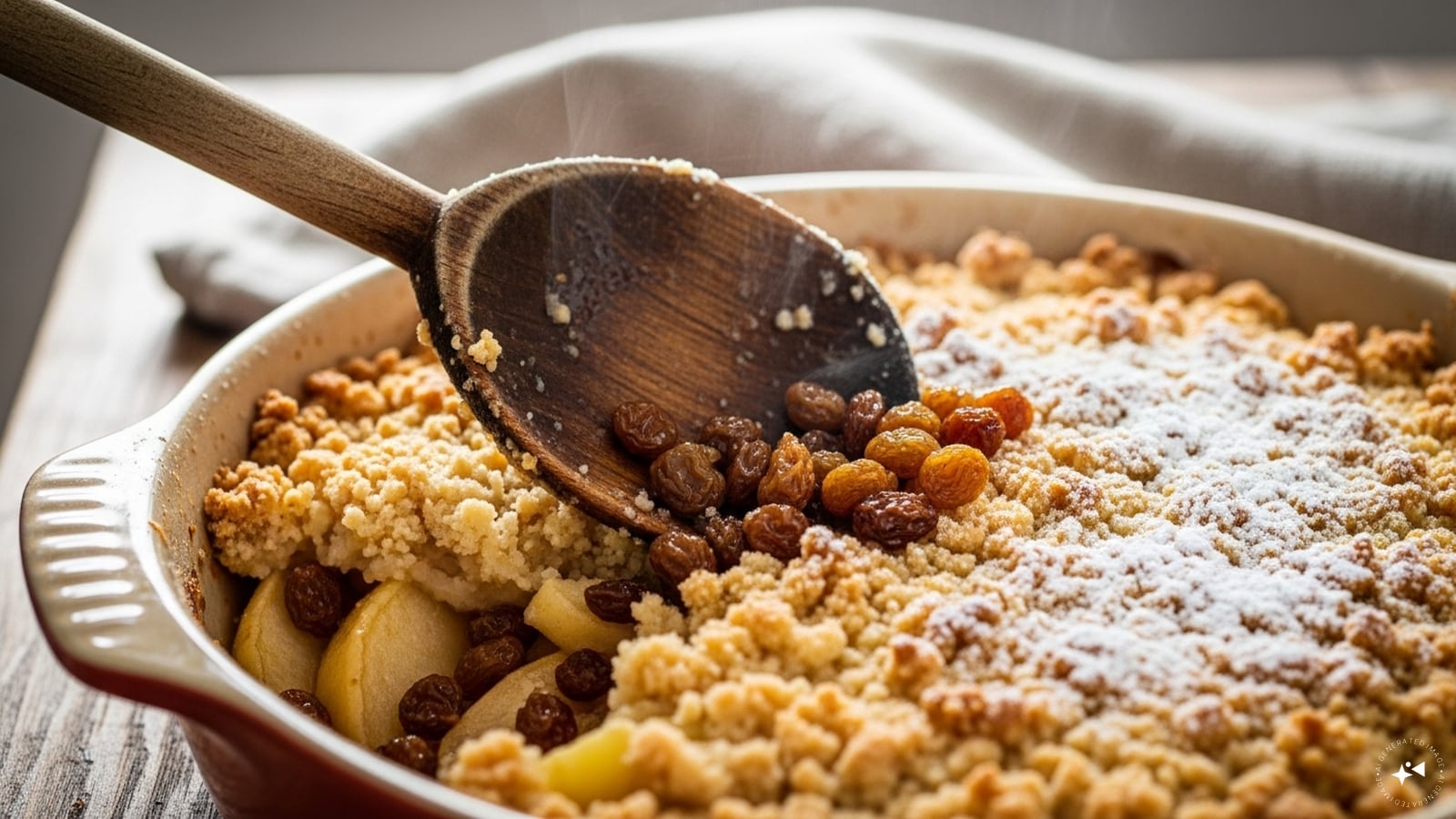 Ingredients for the crumbling: 50 gram pecan nuts chopped, 100 gram plain flour, 50 gram rolled oats, 80 gram light brown sugar, 80 gram vegan margarine – cut into small cubes. 
