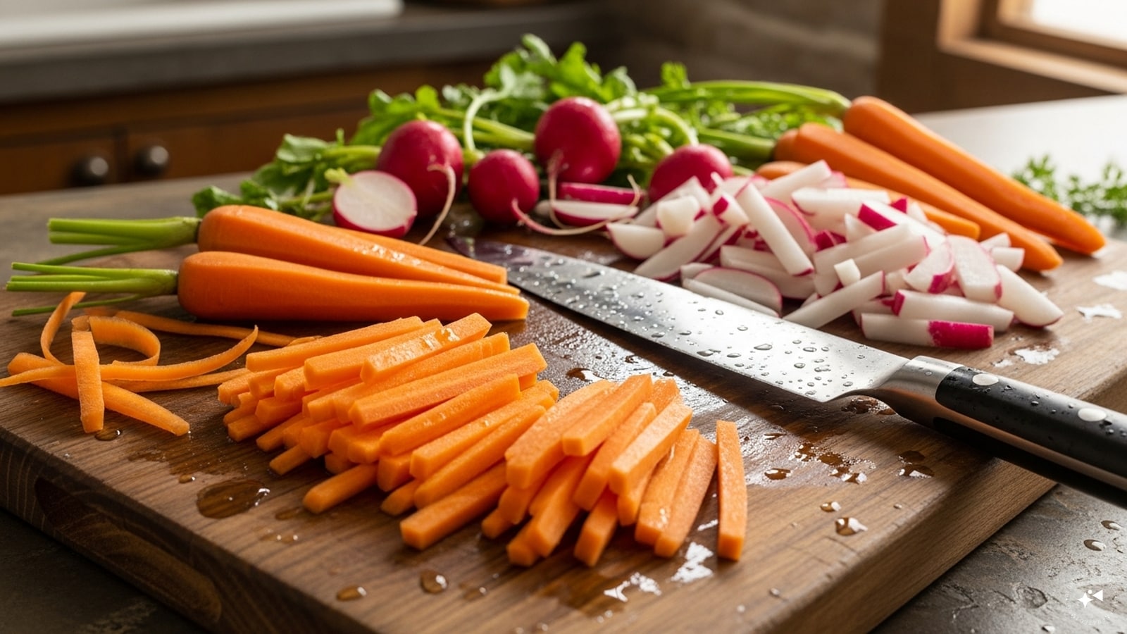 Step 1: Prepare the vegetablesWash carrots and radish thoroughly, peel them, and cut into thin sticks. Pat them dry with a clean kitchen towel to remove excess moisture. This helps the pickle last longer and prevents spoilage.