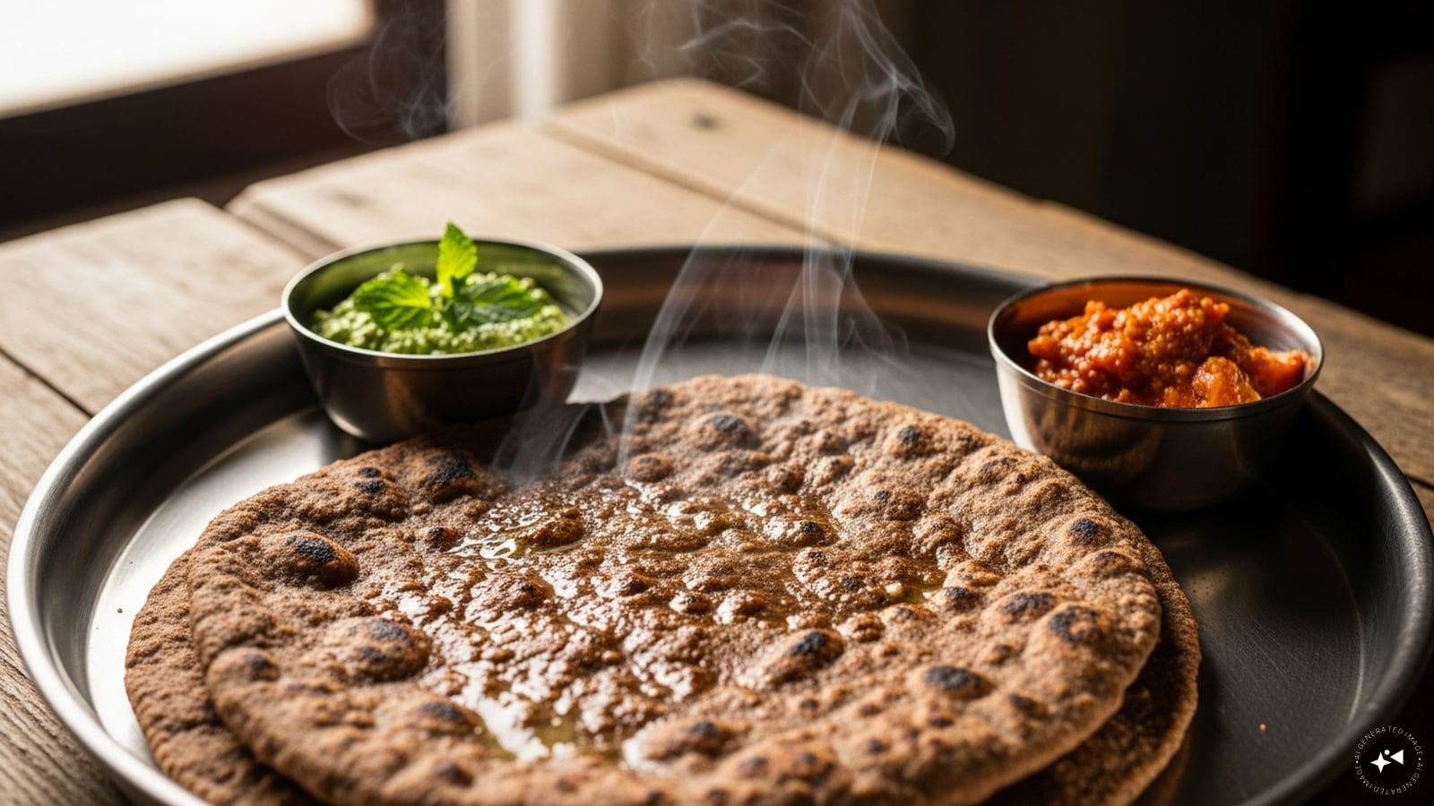 Ragi Roti: A wholesome flatbread made with onions, herbs, and spices. Best enjoyed hot off the pan, it delivers warmth, fibre, and long-lasting satiety.