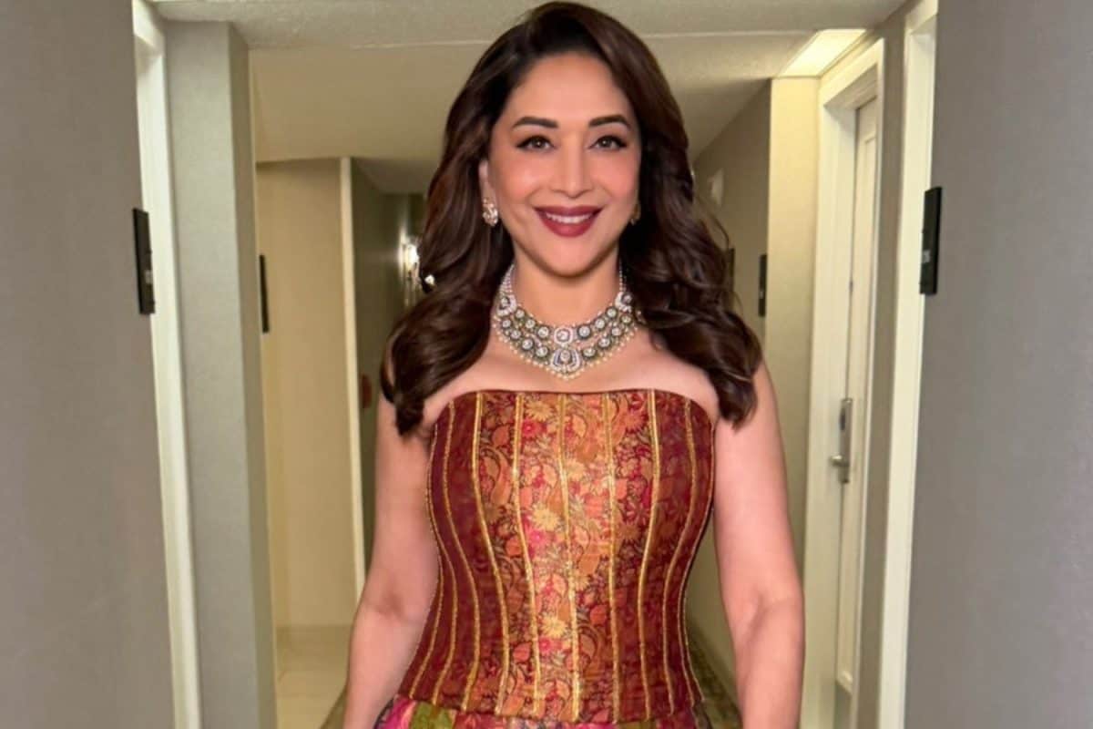 Madhuri Dixit Set Hearts Racing In Regal Silk Brocade Gown Perfect For Wedding Season