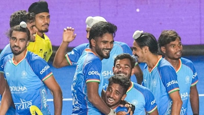 Indian players celebrate after beating Belgium. (PTI Photo)