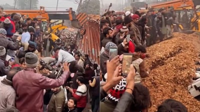 Cranes and JCB machines rushed to the spot to lift the truck. (Photo Credits: X)