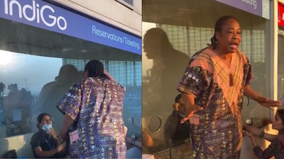 The woman refused to get down from the IndiGo counter. (Photo Credits: X)