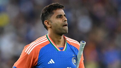India's Suryakumar Yadav walks off after losing his wicket. (AFP Photo)