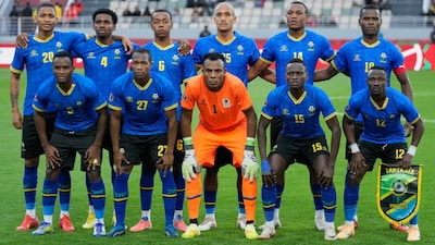 Tanzania's players pose before their AFCON group match against Tunisia. (AP Photo)