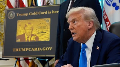 US President Donald Trump on Thursday unveiled the new ‘Gold Card’ visa, that allows foreign nationals to obtain permanent-resident status by donating $1 million to the US Treasury. (AP Photo)