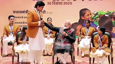 Prime Minister Narendra Modi interacts with Vaibhav Sooryavanshi. (PTI Photo)