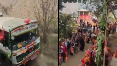 Residents welcomed the HRTC bus trial with garlands.