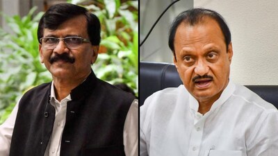 Shiv Sena (UBT) leader Sanjay Raut; Maharashtra Deputy CM Ajit Pawar (Image: PTI/File)