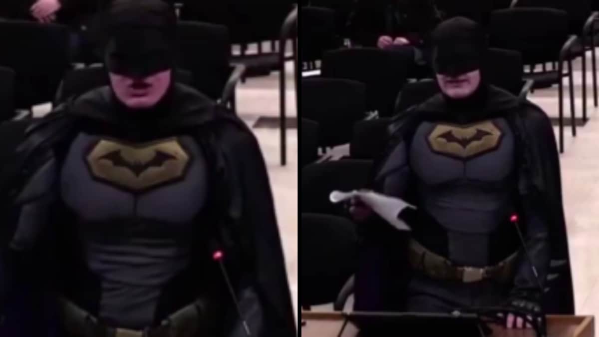 Video: Dressed As Batman, Man Confronts City Council, Asks Them To Not Assist ICE At Super Bowl