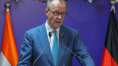 Friedrich Merz says Iran’s Ayatollahs’ regime is nearing collapse as public resistance grows, urging peaceful change and warning of more EU sanctions amid ongoing protests. (AP Photo/Ajit Solanki)