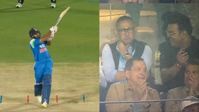 Ajit Agarkar's reaction after Rohit Sharma hits New Zealand pacer for a six goes viral. (Picture Credit: Screengrab)