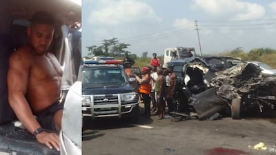 Anthony Joshua being rescued from his car crash site (X)