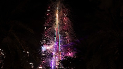 The Burj Khalifa is illuminated on New Year's Eve in Dubai, United Arab Emirates. (IMAGE: REUTERS)