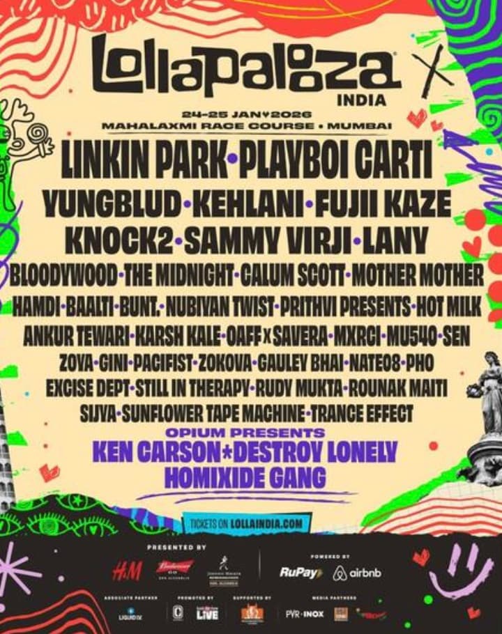 Day 1 will feature Playboi Carti, YUNGBLUD, Knock2, Fujii Kaze, The Midnight, Mother Mother, Ankur Tewari, Hot Milk, Zoya, Gauley Bhai, Nate08, and several emerging artists. Special sets include Opium Presents with Ken Carson, Destroy Lonely, and Homixide Gang.