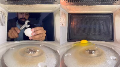 The yolk and egg whites spill over the surface to form an uneven puddle.  (Photo Credit: Instagram)