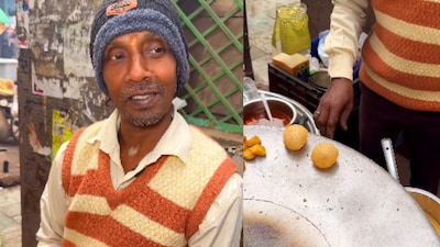 The vendor adds red and green chutney before serving it to customers. (Photo Credit: Instagram)