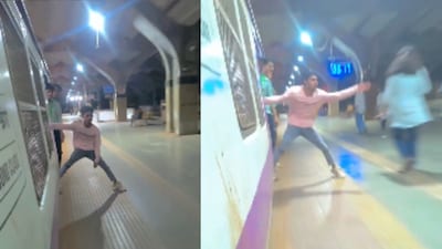 The man can be seen hanging from the side of a moving train. (Photo Credit : X)
