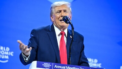 US President Donald Trump gestures as he delivers a special address during the World Economic Forum (WEF) annual meeting in Davos on January 21, 2026. (IMAGE: AFP)
