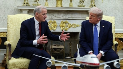 US President Donald Trump meets with Norway's Prime Minister Jonas Gahr Stoere in the Oval Office of the White House in Washington, DC, US. (IMAGE: REUTERS)