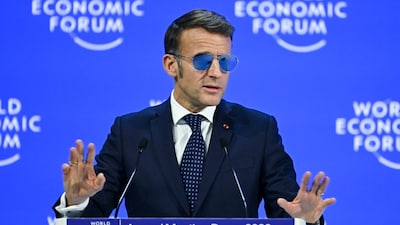 France's President Emmanuel Macron delivers a speech during the World Economic Forum (WEF) annual meeting in Davos. (AFP photo)