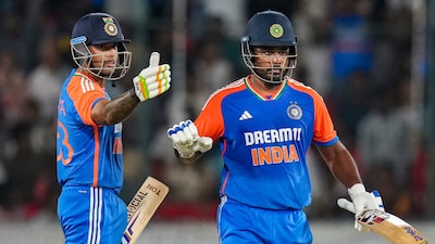 Suryakumar Yadav with Sanju Samson batting for India (PTI)