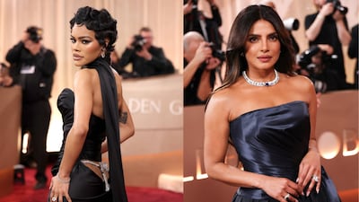 Teyana Taylor and Priyanka Chopra Jonas at the Golden Globes 2026.