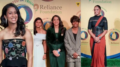 Harmanpreet Kaur, Smriti Mandhana, Jemimah Rodrigues and Mithali Raj step out in style at Reliance Foundation’s United in Triumph ceremony, celebrating India’s World Cup–winning teams with elegance and confidence. (Pic credit: Viral Bhayani)