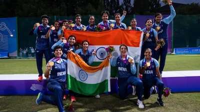 India women celebrating the Asian Games win. 