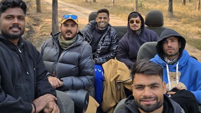 India's Suryakumar Yadav, Sanju Samson, Ishan Kishan, Rinku Singh and Ravi Bishnoi at Pench Tiger Reserve (X)
