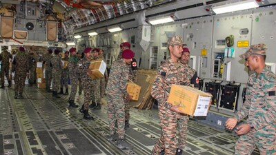 In this image, Indian Army deployed an Integrated Task Force, a high-readiness, self-contained composite HADR contingent to provide critical relief, restore essential services and support families in Sri Lanka affected by Cyclone Ditwah. (@adgpi/X via PTI Photo)