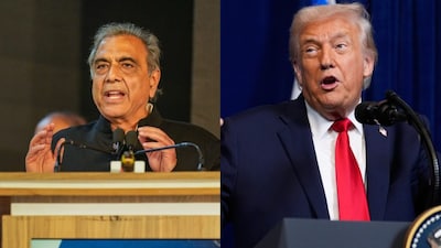 Mahesh Jethmalani (L) responded to Trump's data on X. (Pics: PTI, AP)