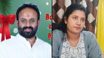 Accused Rajeev Gowda (left) and Commissioner Amrutha Gowda. (News18)