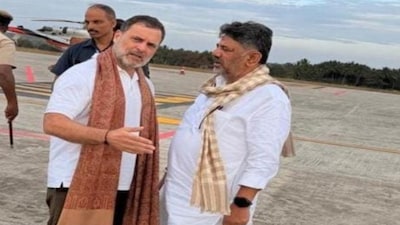 The conversation happened on the tarmac under tight security as the Leader of the Opposition prepared to board a special flight to Delhi following his return from Gudalur in Tamil Nadu's Nilgiris district. Image: Videograb/News18