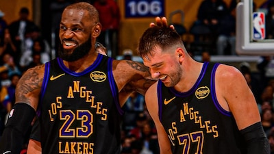 Lakers' LeBron James and Luka Doncic (X)