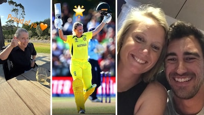 Mitchell Starc with Alyssa Healy and his posts for star cricketer (Instagram)
