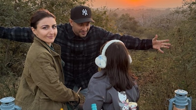 Soha Ali Khan rings in New Year at Udaipur with husband Kunal Kemmu and daughter Inaaya. 