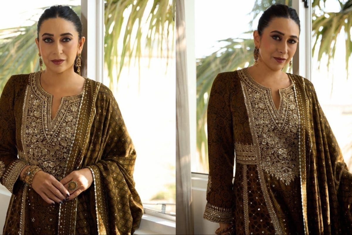 Karisma Kapoor Brings Ajrakh Heritage To The Spotlight In An Anita Dongre Suit