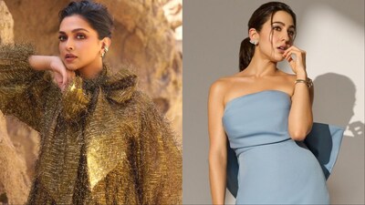 (L-R) Deepika Padukone in Sabyasachi, Sara Ali Khan in Elliatt