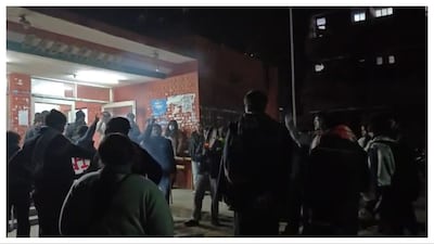 Students protest outside a dhaba inside JNU campus. 