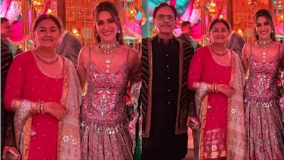 Kriti Sanon was styled by celebrity stylist Sukriti Grover for the sangeet ceremony.
