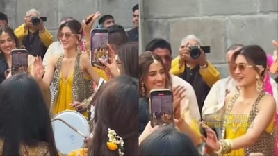 Kriti Sanon dazzled in yellow with a modern twist at Nupur Sanon's Udaipur haldi.