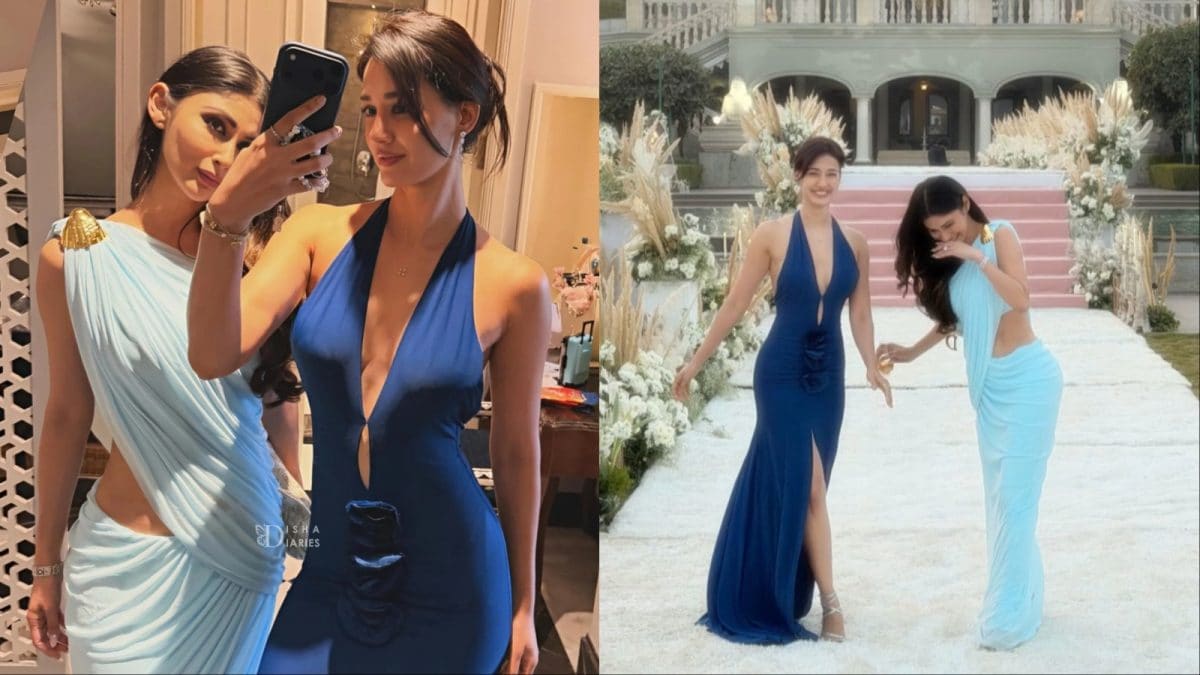 Disha Patani And Mouni Roy Bring Blue-Hued Glam To Nupur Sanon's Cocktail Night