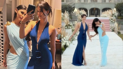 Disha Patani and Mouni Roy at Nupur Sanon's cocktail night.