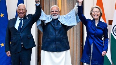 Ursula von der Leyen in an Anamika Khanna bandhgala. 