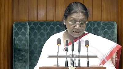 President Draupadi Murmu addresses the joint sitting of both houses, Lok Sabha and Rajya Sabha.