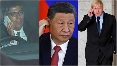 A report has alleged a hacking campaign targeting Downing Street phones. Former UK prime ministers Rishi Sunak and Boris Johnson, and Chinese President Xi Jinping, are seen in this representational image. (IMAGE: REUTERS)