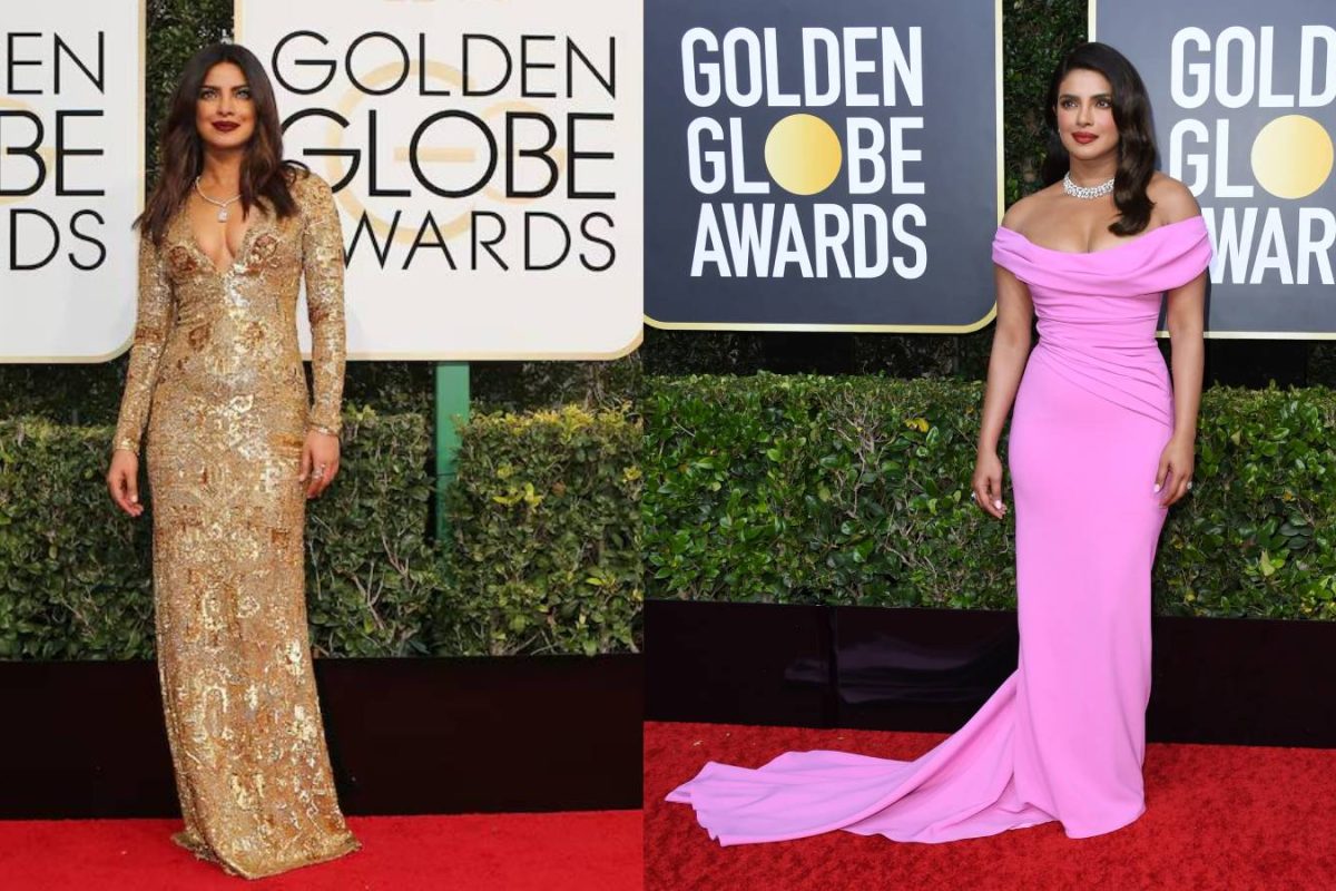 priyanka chopra golden globes dress Priyanka Chopra Wears Pink to the 2020 Golden Globes with Nick