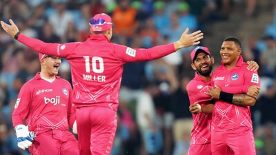 Paarl Royals celebrate against Durban's Super Giants. (SA20)